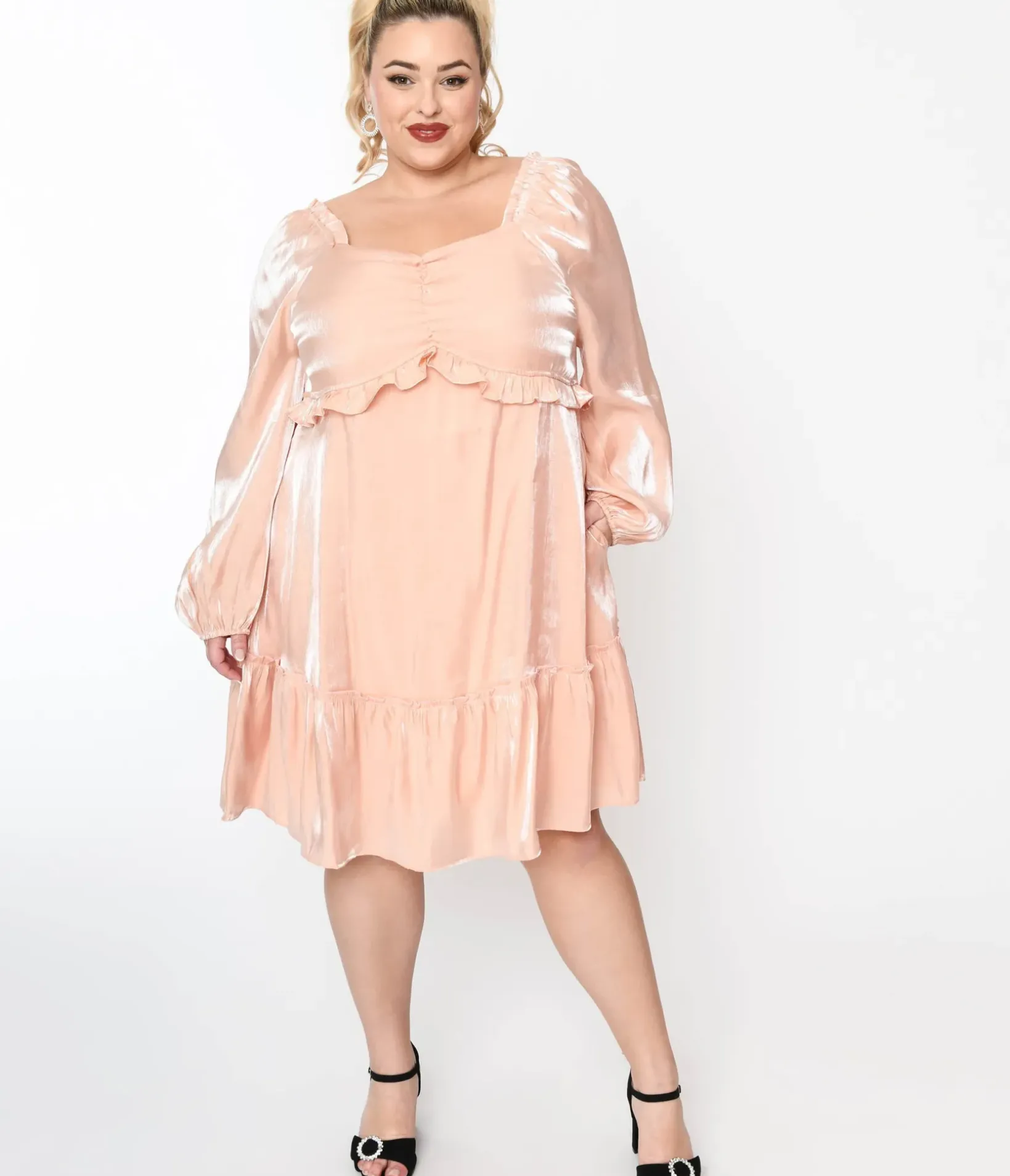 Unique Vintage Babydoll|Babydoll>Iridescent Peach Ruffled Babydoll Dress
