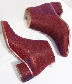 Unique Vintage Boots|Heels>Iridescent Wine Sparkle Booties