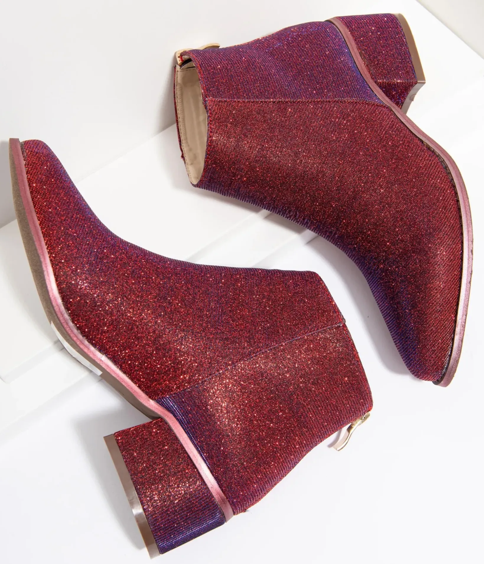 Unique Vintage Boots|Heels>Iridescent Wine Sparkle Booties