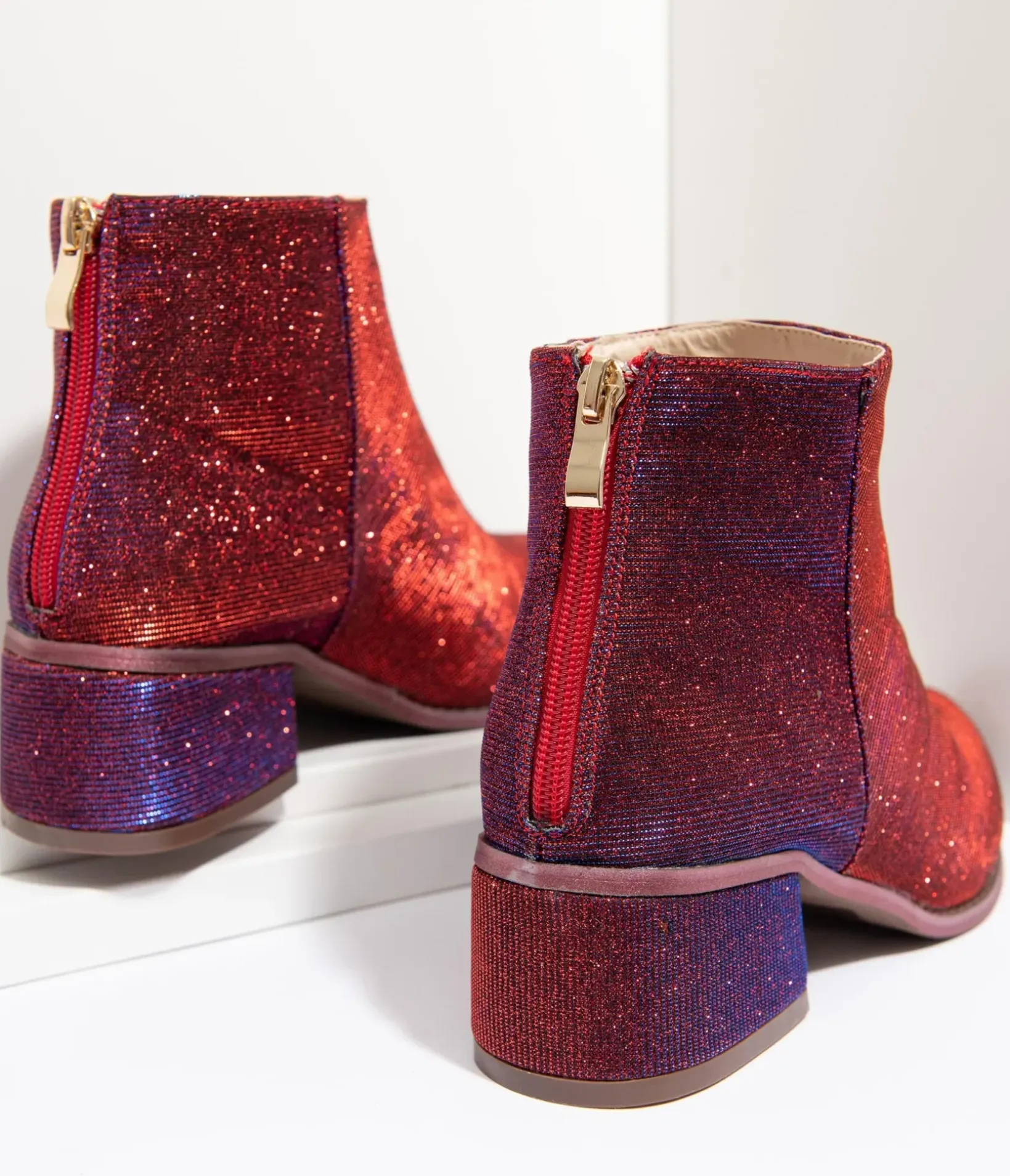Unique Vintage Boots|Heels>Iridescent Wine Sparkle Booties