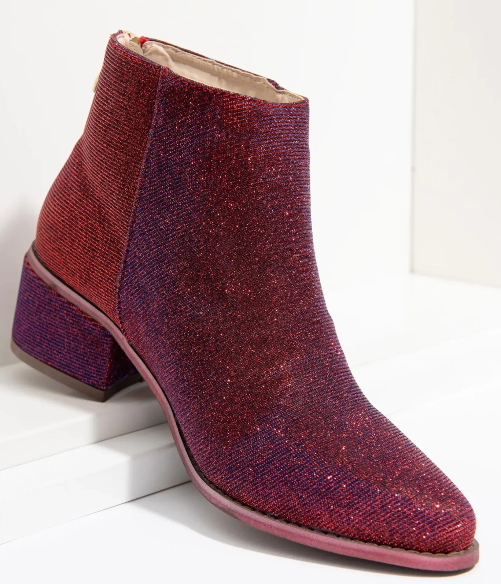 Unique Vintage Boots|Heels>Iridescent Wine Sparkle Booties