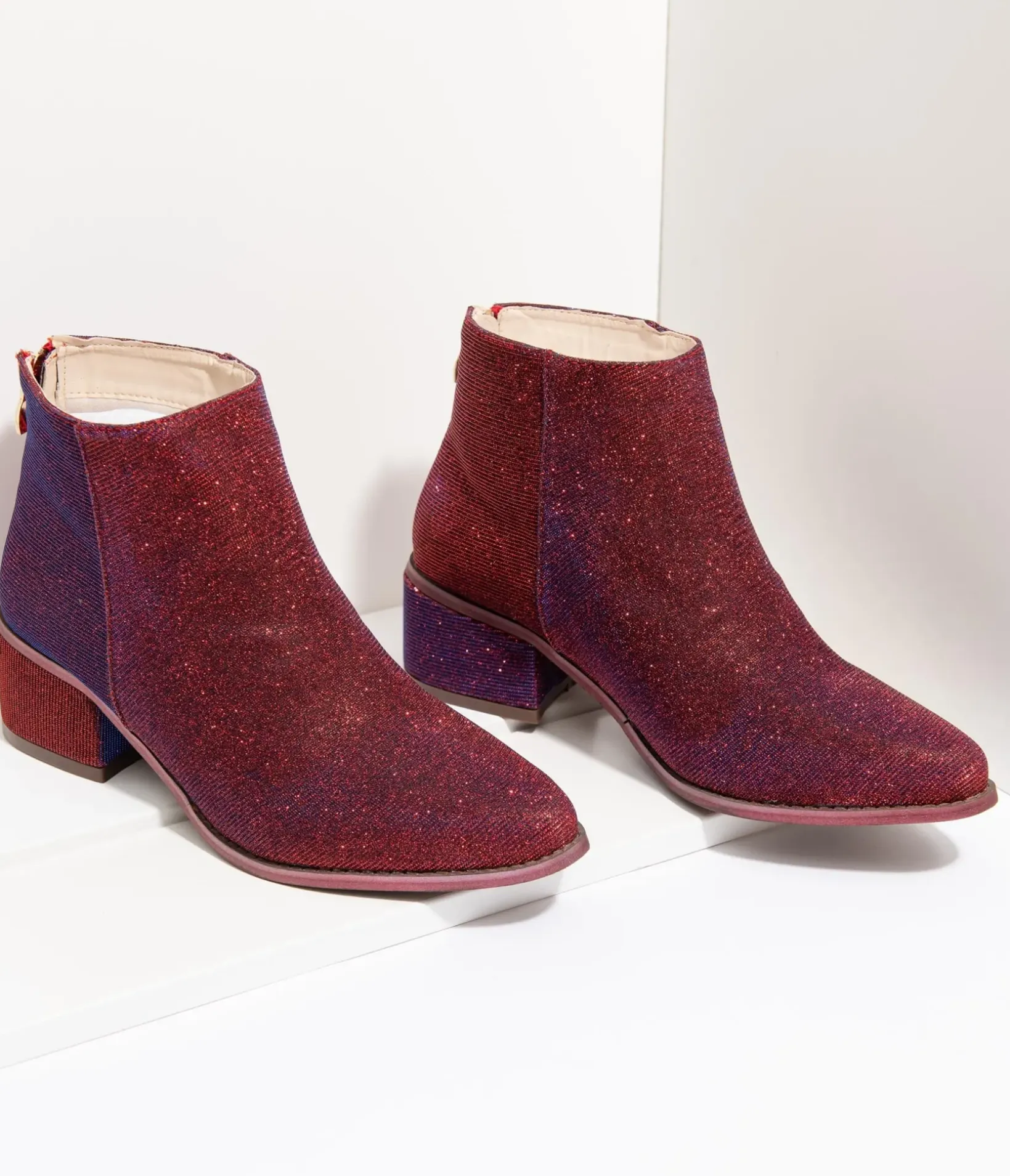 Unique Vintage Boots|Heels>Iridescent Wine Sparkle Booties