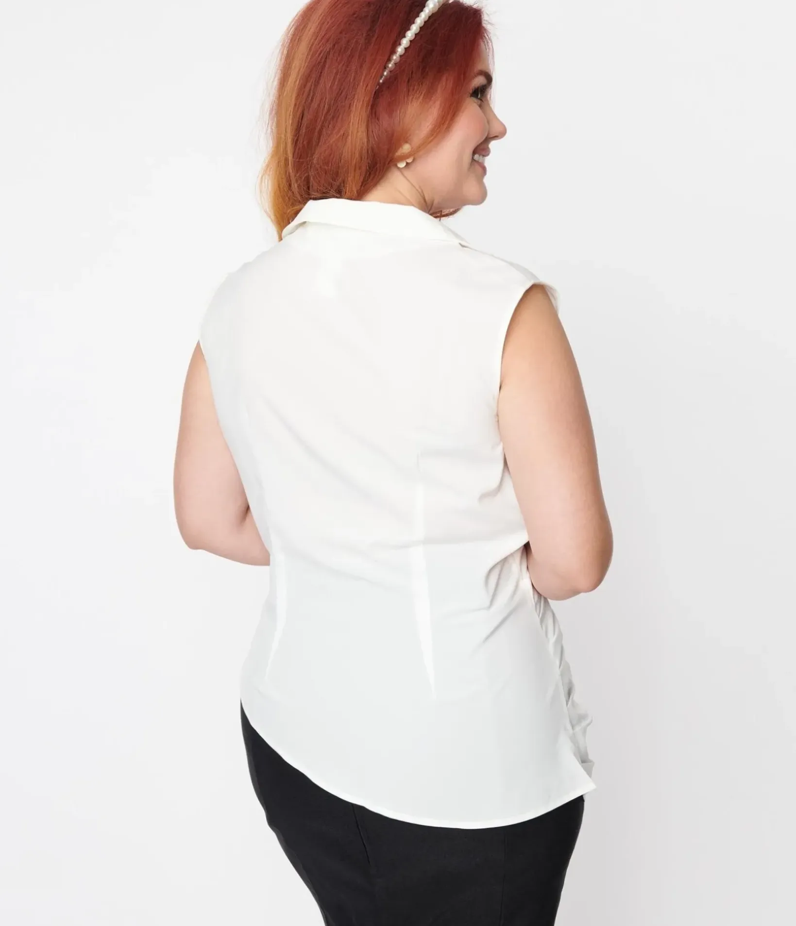 Unique Vintage Blouses>Ivory Asymmetrical Pleated Top