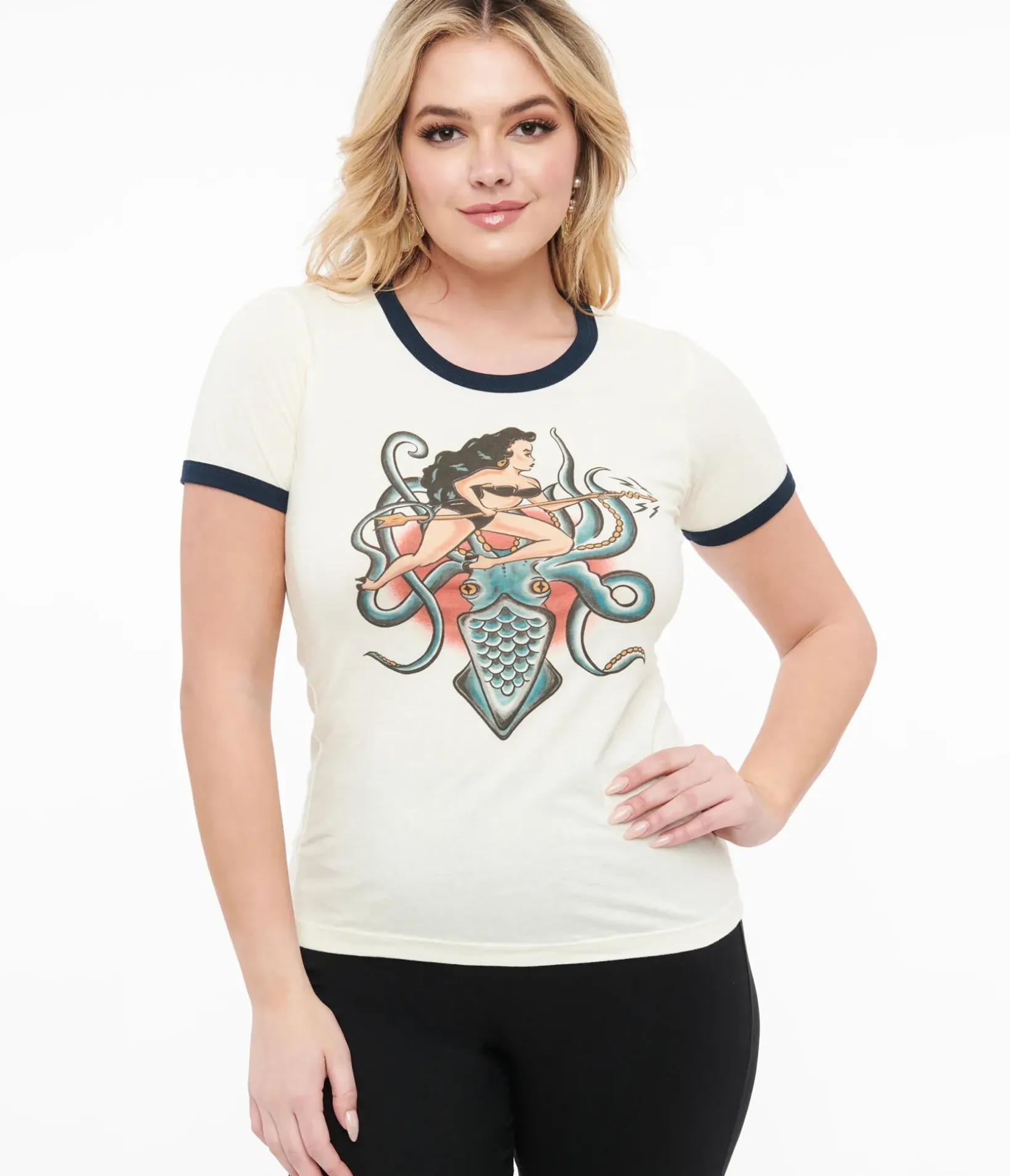 Unique Vintage Graphic Tees|Graphic Tees>Ivory Daughter Of The Kraken Fitted Graphic Tee