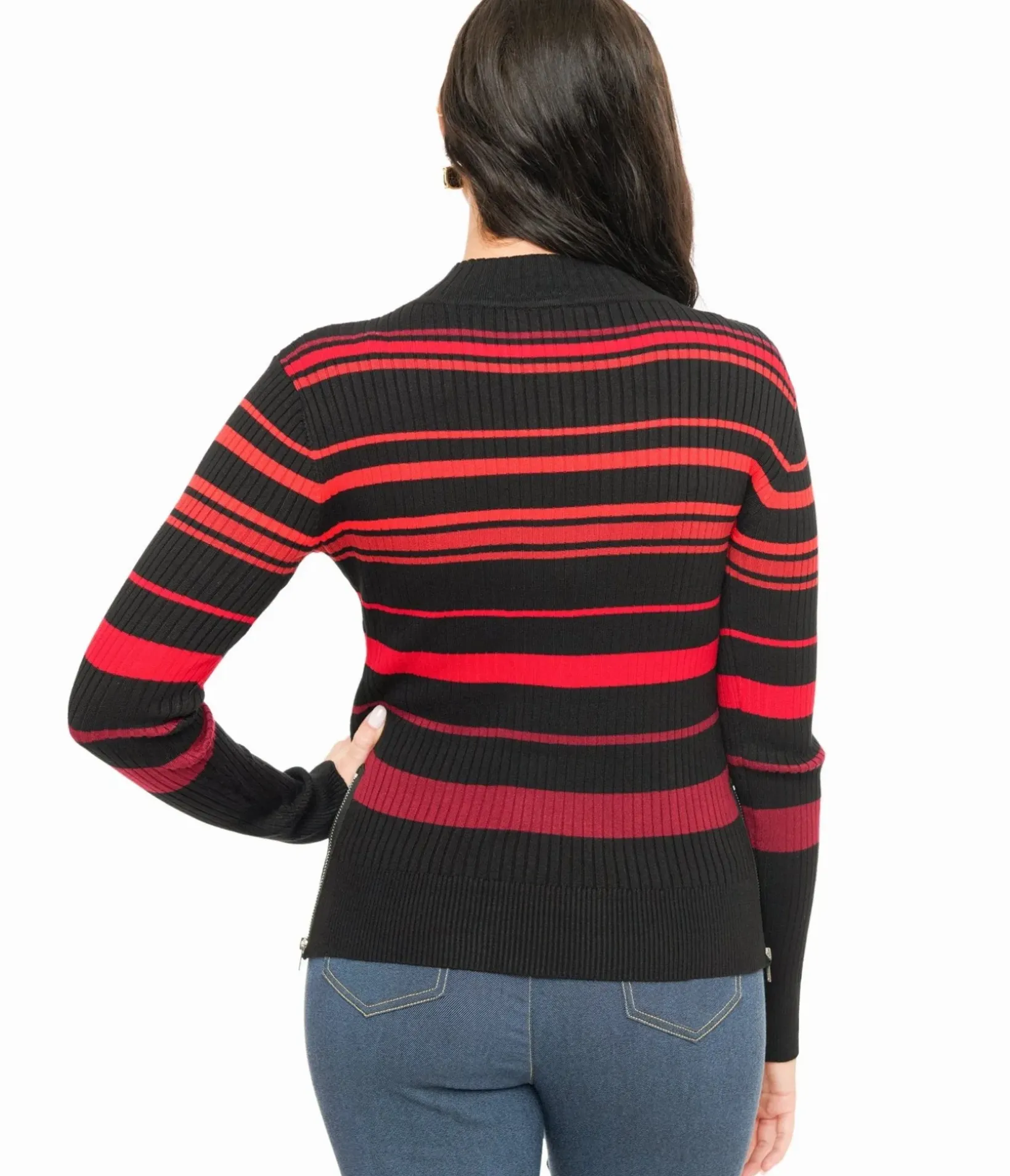Unique Vintage Sweaters & Cardigans|All Things Red>Jawbreaker Red & Black Stripe High Neck Sweater