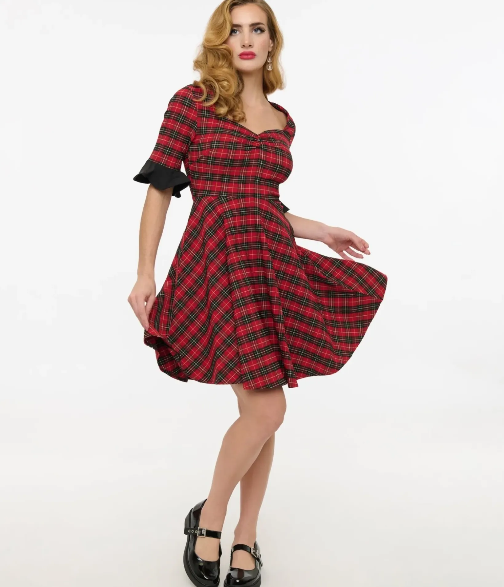 Unique Vintage Everyday Dresses|All Things Red>Jawbreaker Red Tartan & Black Heart Mini Dress