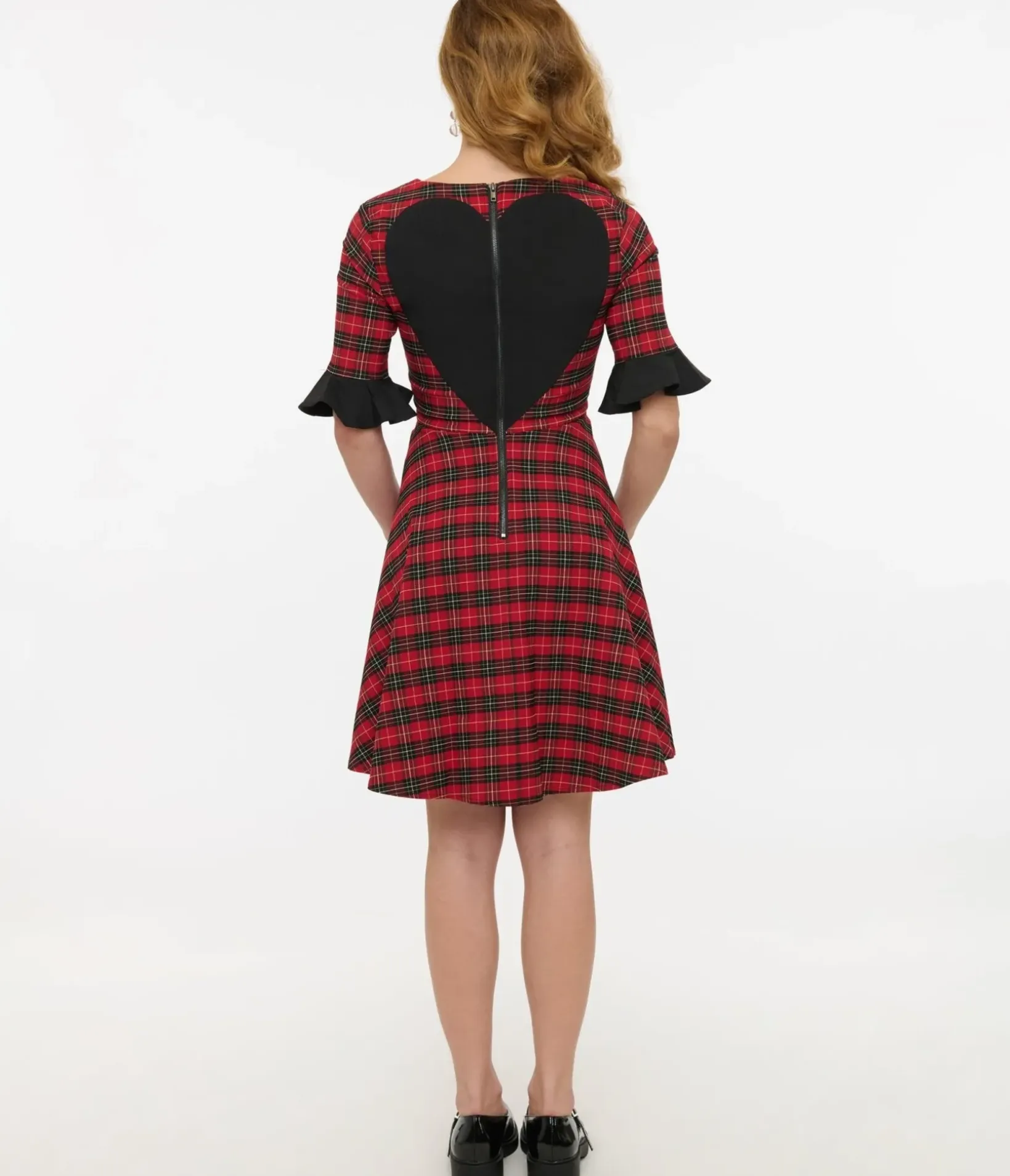 Unique Vintage Everyday Dresses|All Things Red>Jawbreaker Red Tartan & Black Heart Mini Dress