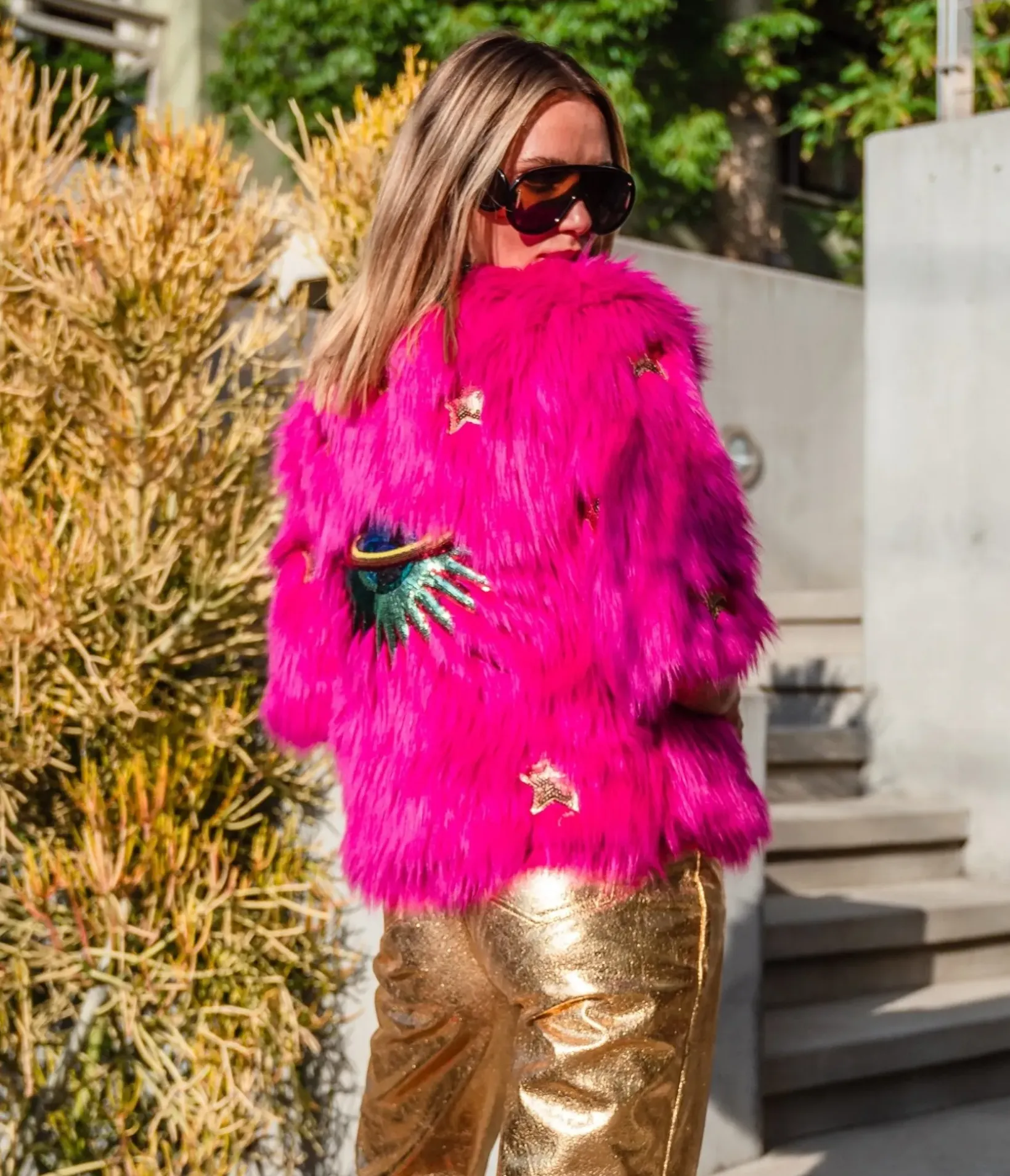 Unique Vintage Coats & Jackets|All Things Pink>Jennafer Grace Hot Pink Planet Queen Faux Fur Jacket