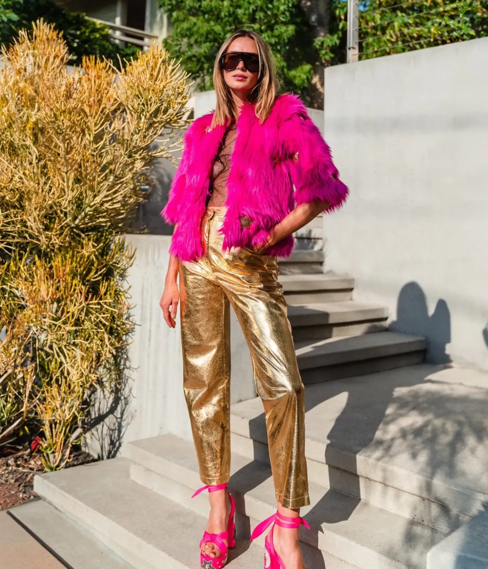 Unique Vintage Coats & Jackets|All Things Pink>Jennafer Grace Hot Pink Planet Queen Faux Fur Jacket
