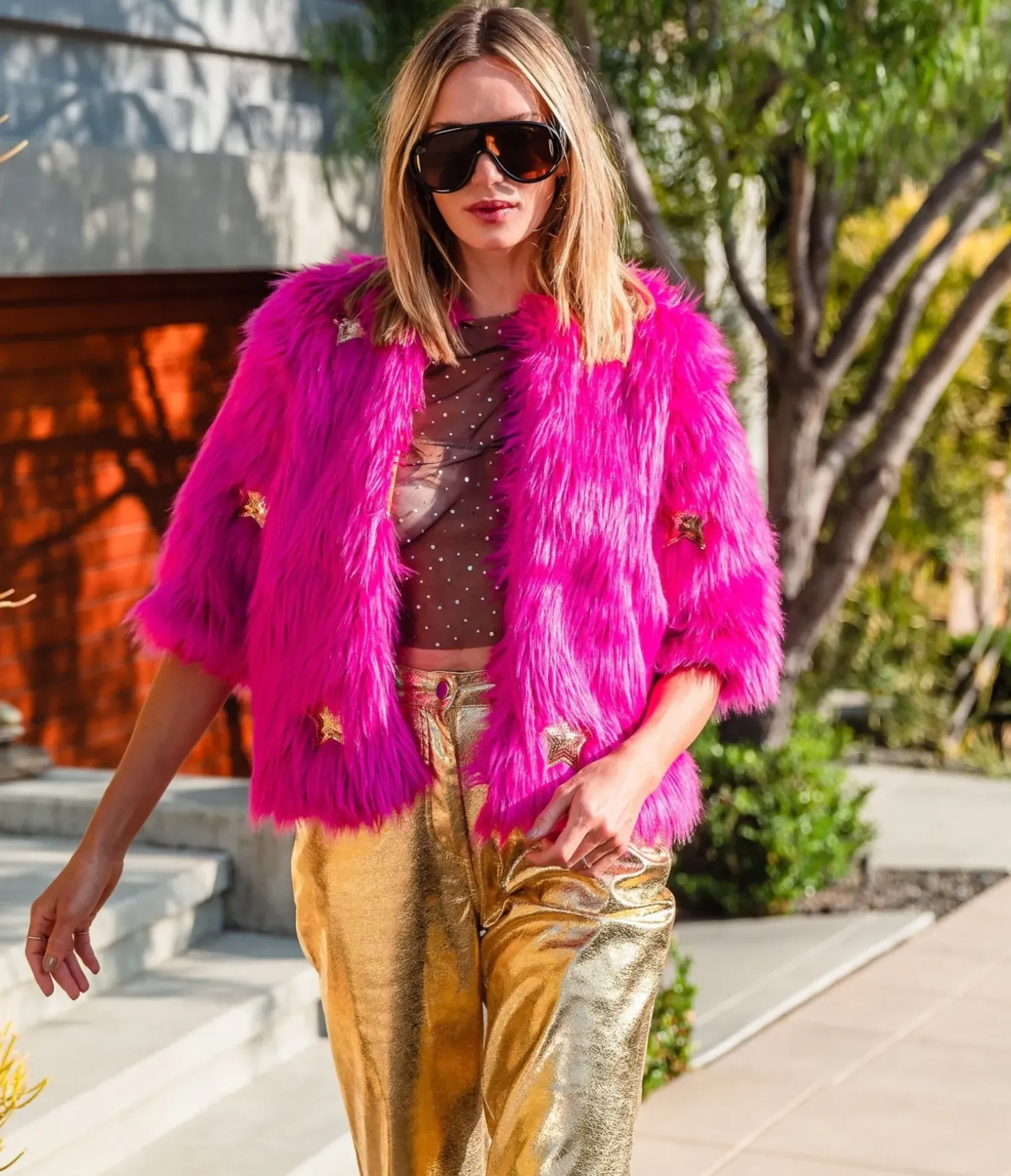 Unique Vintage Coats & Jackets|All Things Pink>Jennafer Grace Hot Pink Planet Queen Faux Fur Jacket