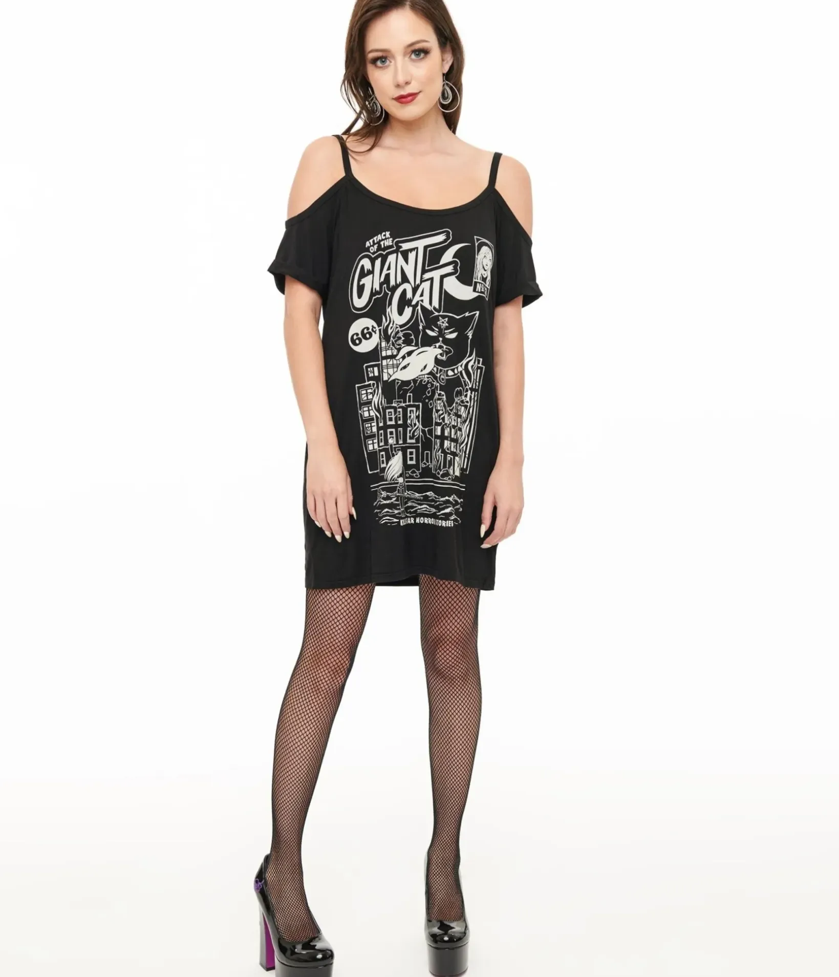 Unique Vintage All Things Black>Killstar Black Distress Cat Attack Top