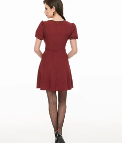 Unique Vintage Everyday Dresses>Killstar Burgundy Ribbed Chaseleigh Mini Dress