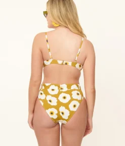 Unique Vintage Swim Tops|Two Piece Swim>Kingdom & State Olive & White Poppy Swim Top