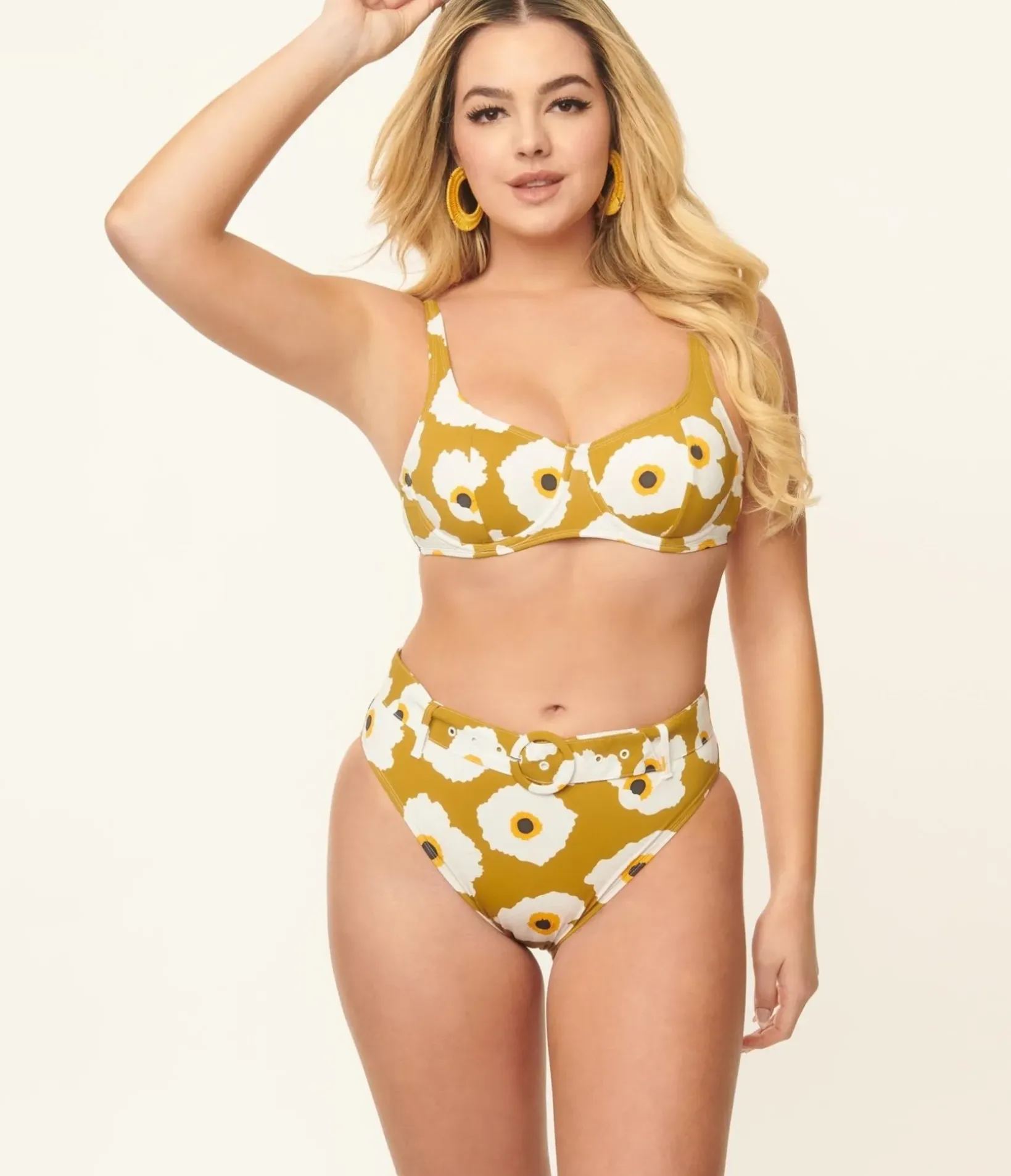 Unique Vintage Swim Tops|Two Piece Swim>Kingdom & State Olive & White Poppy Swim Top