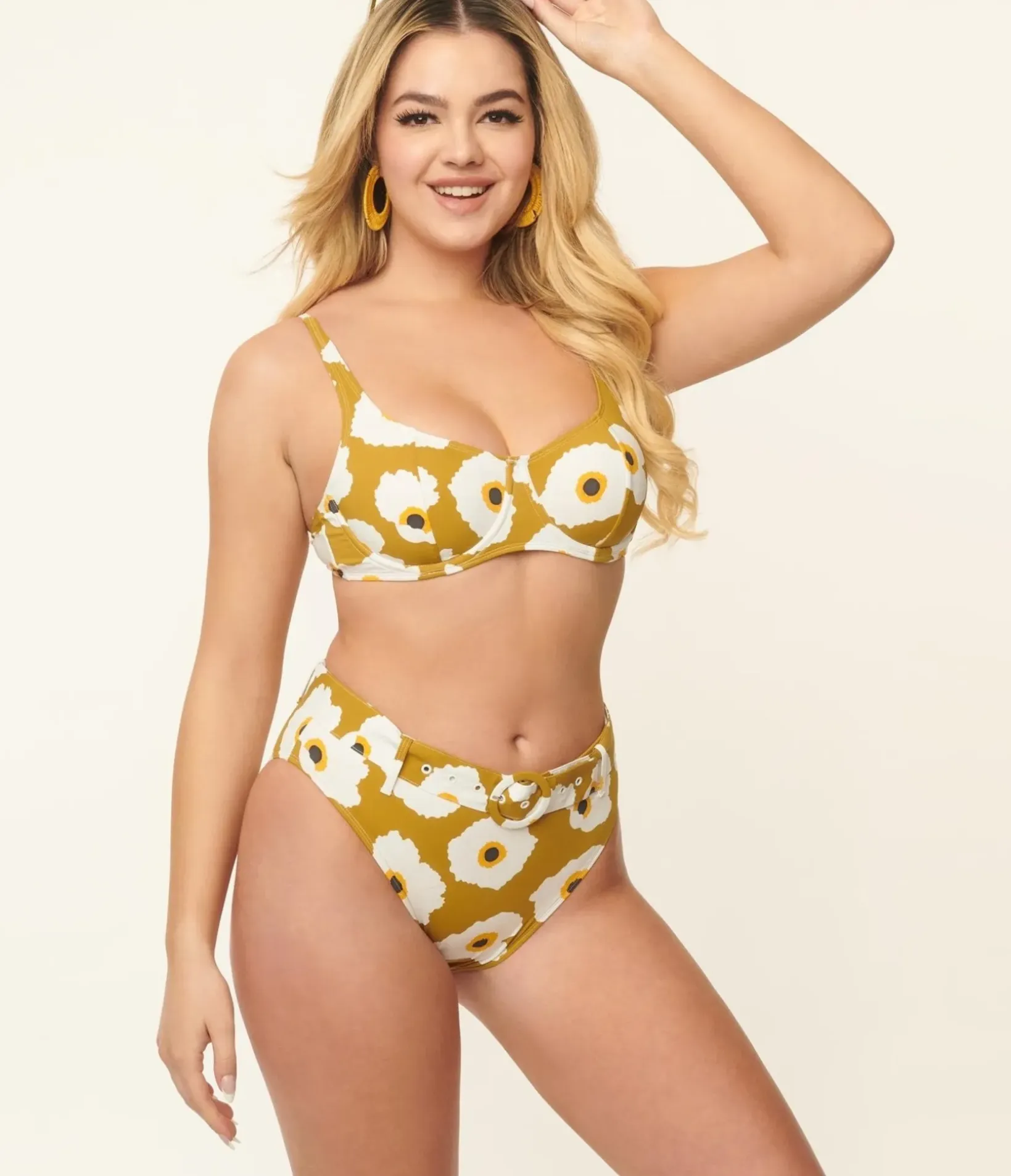 Unique Vintage Swim Tops|Two Piece Swim>Kingdom & State Olive & White Poppy Swim Top