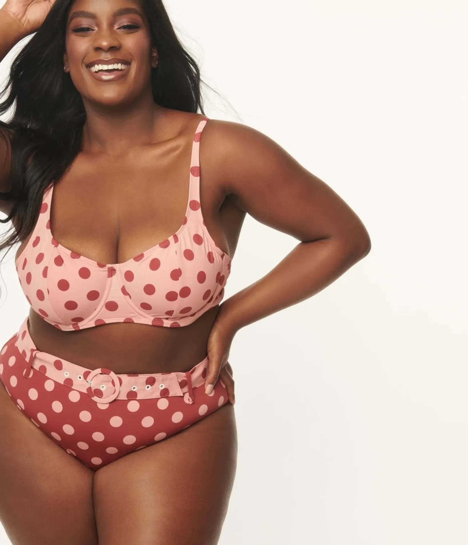 Unique Vintage Two Piece Swim|Two Piece Swim>Kingdom & State Plus Size Dusty Pink & Burgundy Polka Dot Swim Top