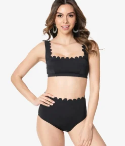Unique Vintage Swim Bottoms|Two Piece Swim>Kingdom & State 1970s Black Scalloped Swim Bottoms