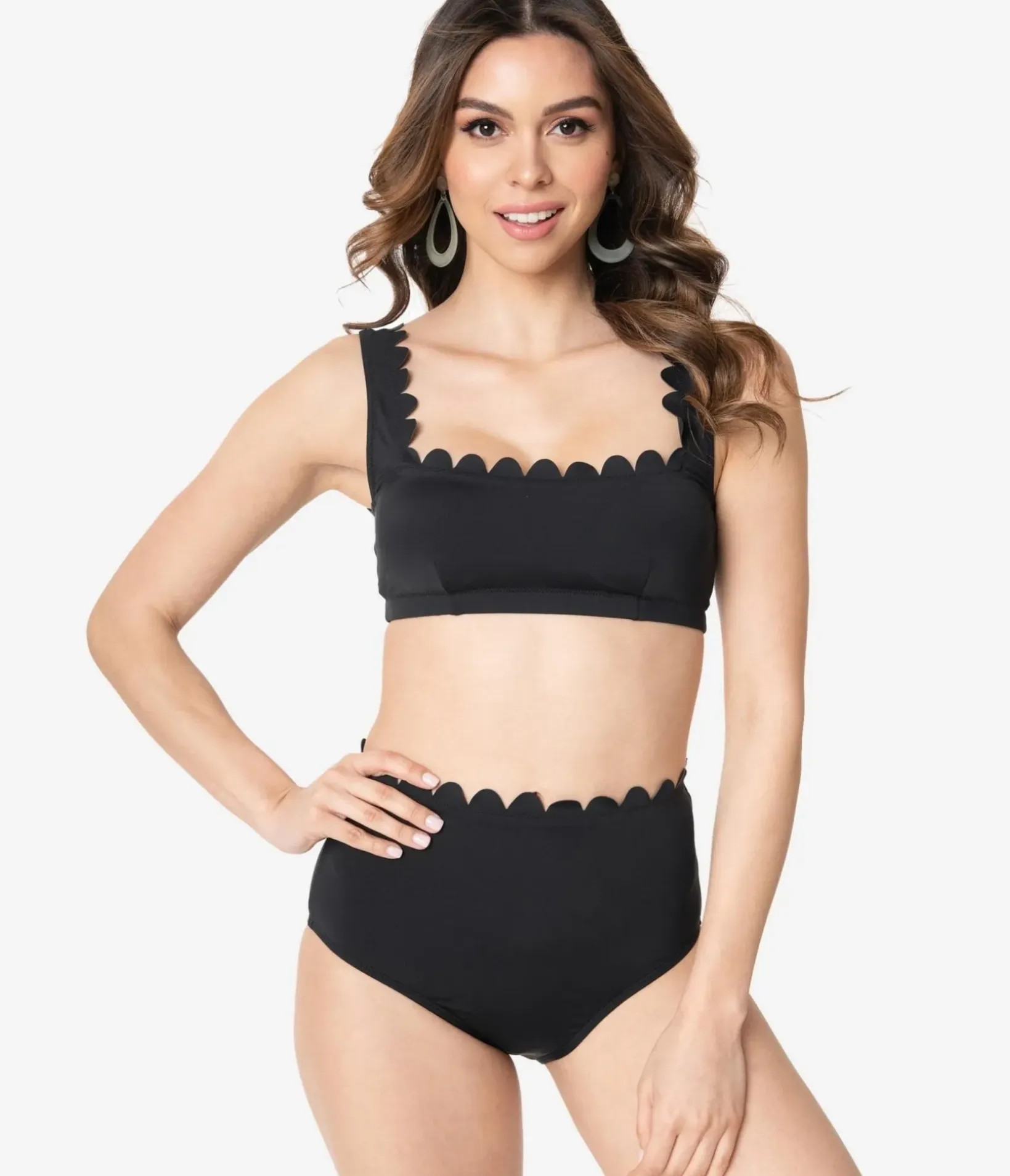 Unique Vintage Swim Bottoms|Two Piece Swim>Kingdom & State 1970s Black Scalloped Swim Bottoms