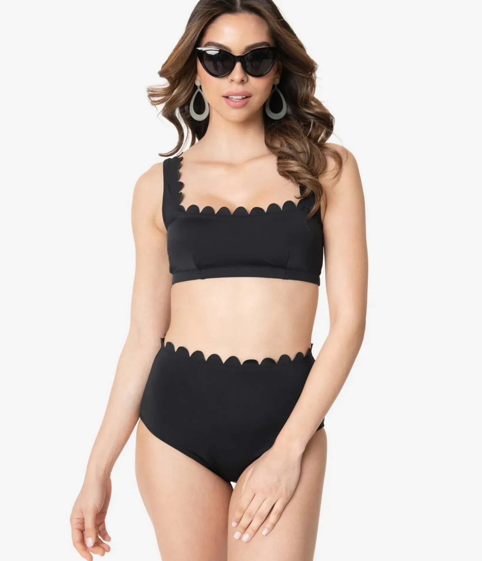 Unique Vintage Swim Bottoms|Two Piece Swim>Kingdom & State 1970s Black Scalloped Swim Bottoms
