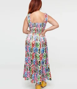 Unique Vintage Midi|Pocket Dresses>Lavender Coffin & Floral Print Cosette Dress