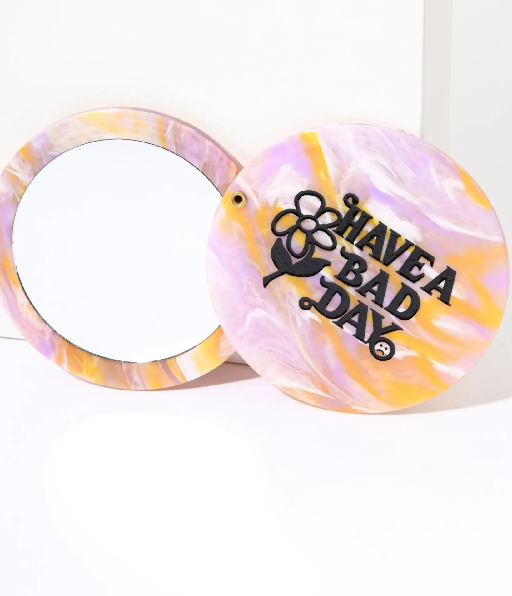 Unique Vintage Beauty|Gift Under $20>Lavender & Orange Marble Have A Bad Day Compact Pocket Mirror