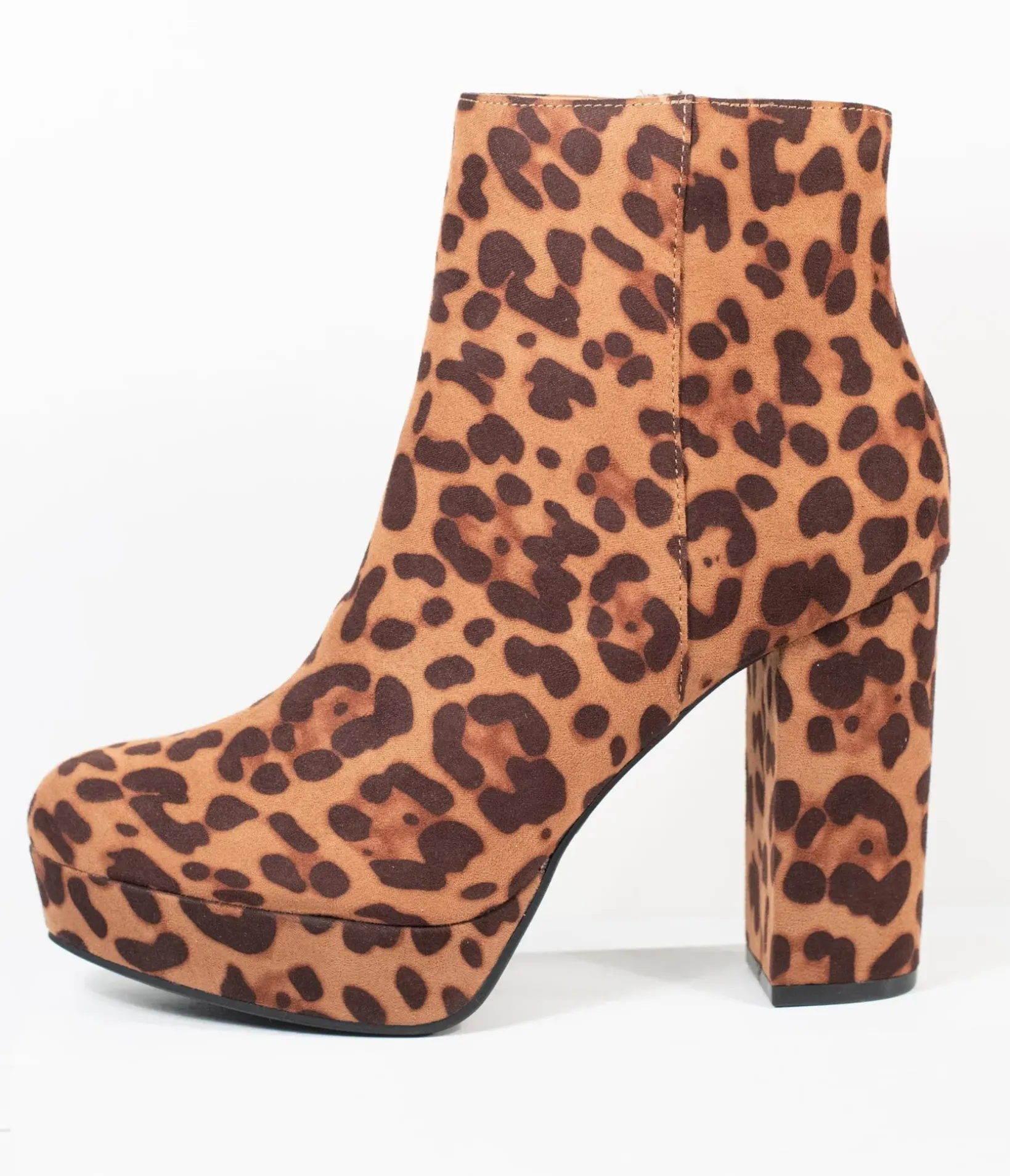 Unique Vintage Boots|Heels>Leopard Print Suede Platform Heel Booties