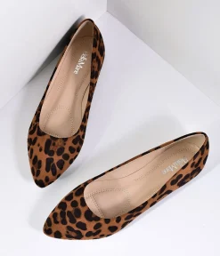 Unique Vintage Flats>Leopard Print Suede Pointed Toe Flats