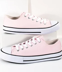 Unique Vintage Flats|Sneakers>Light Pink Lace Up Canvas Sneakers