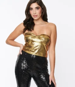 Unique Vintage Blouses>Liquid Gold Metallic Tube Top