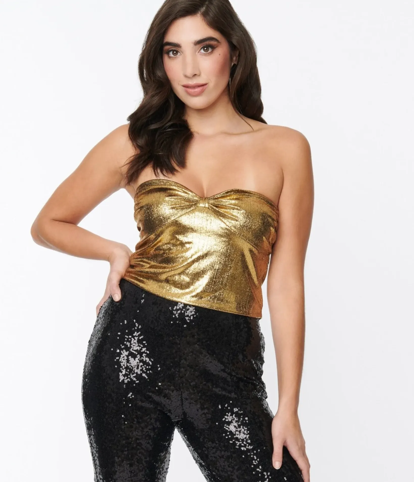 Unique Vintage Blouses>Liquid Gold Metallic Tube Top