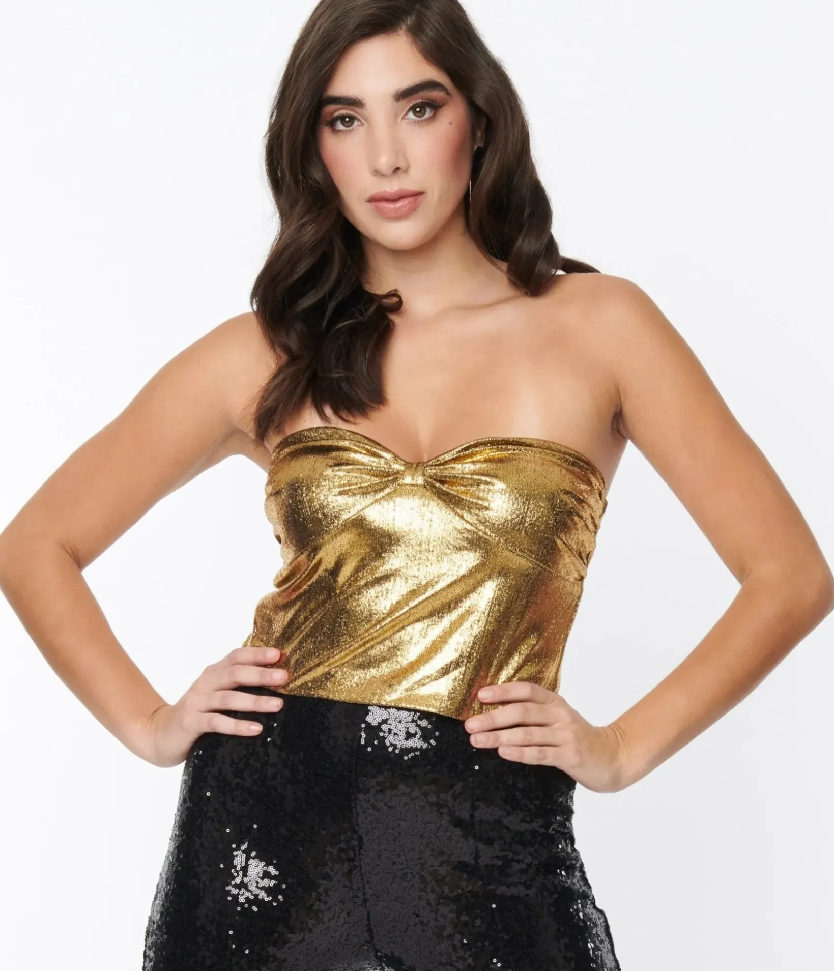 Unique Vintage Blouses>Liquid Gold Metallic Tube Top