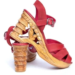 Unique Vintage Heels|Wedges>Lucky Lou Shoes Pagoda Red Suede Wedges