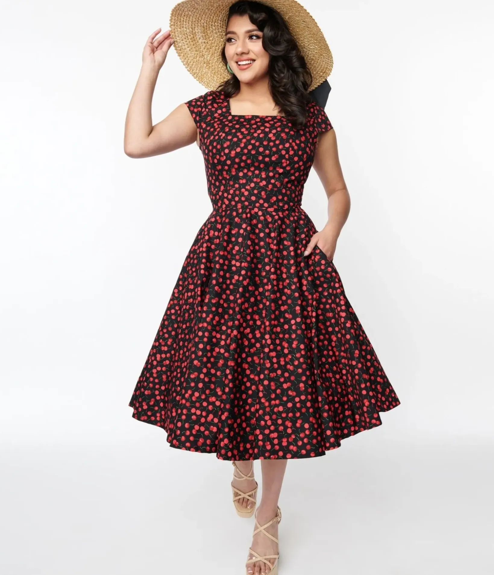 Unique Vintage Swing|Swing>Magnolia Place Black & Cherry Anna Swing Dress
