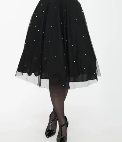 Unique Vintage Skirts>Magnolia Place Black & Faux Pearl Sally Swing Skirt
