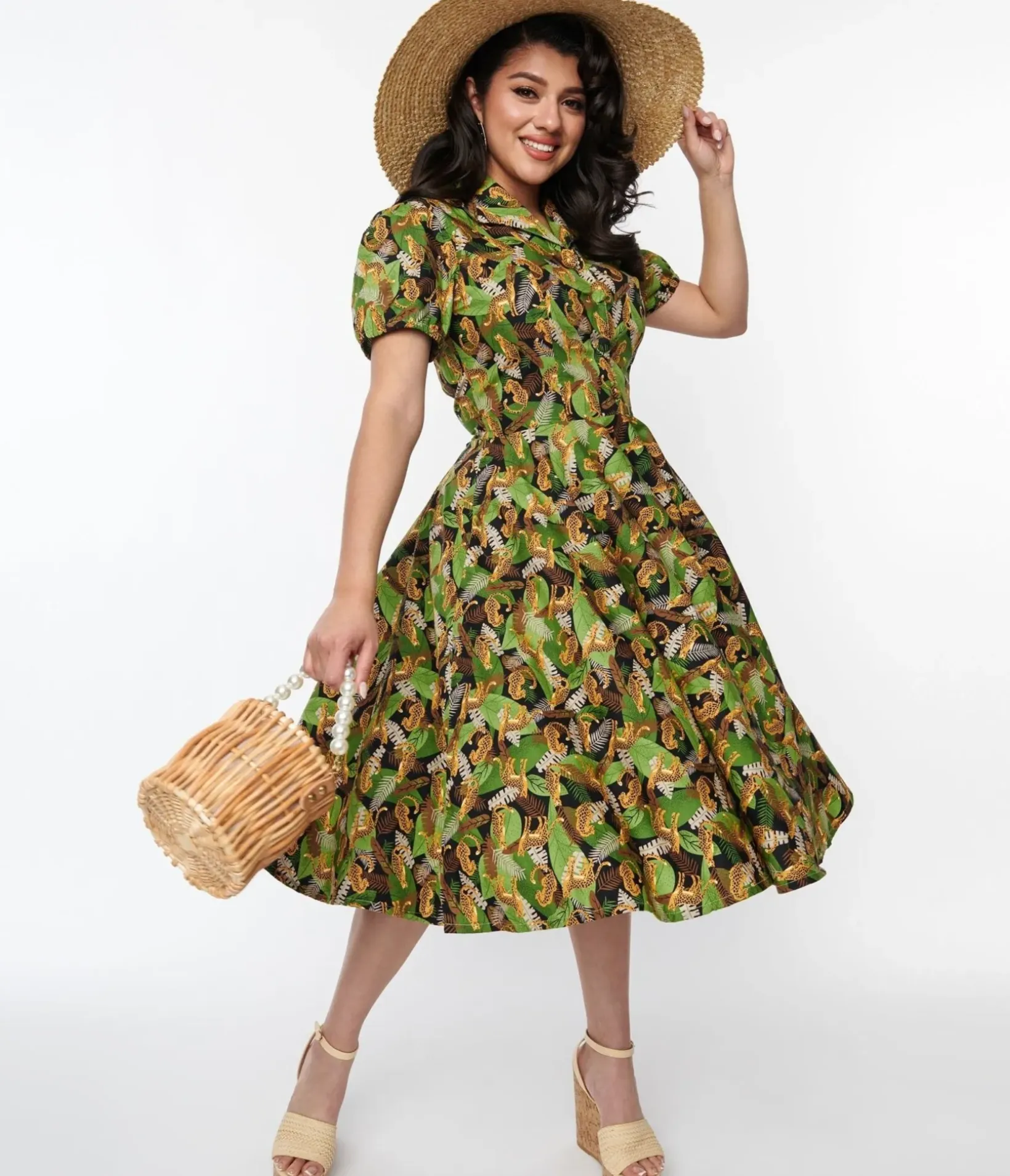 Unique Vintage Swing|Swing>Magnolia Place Black Jungle Mona Swing Dress
