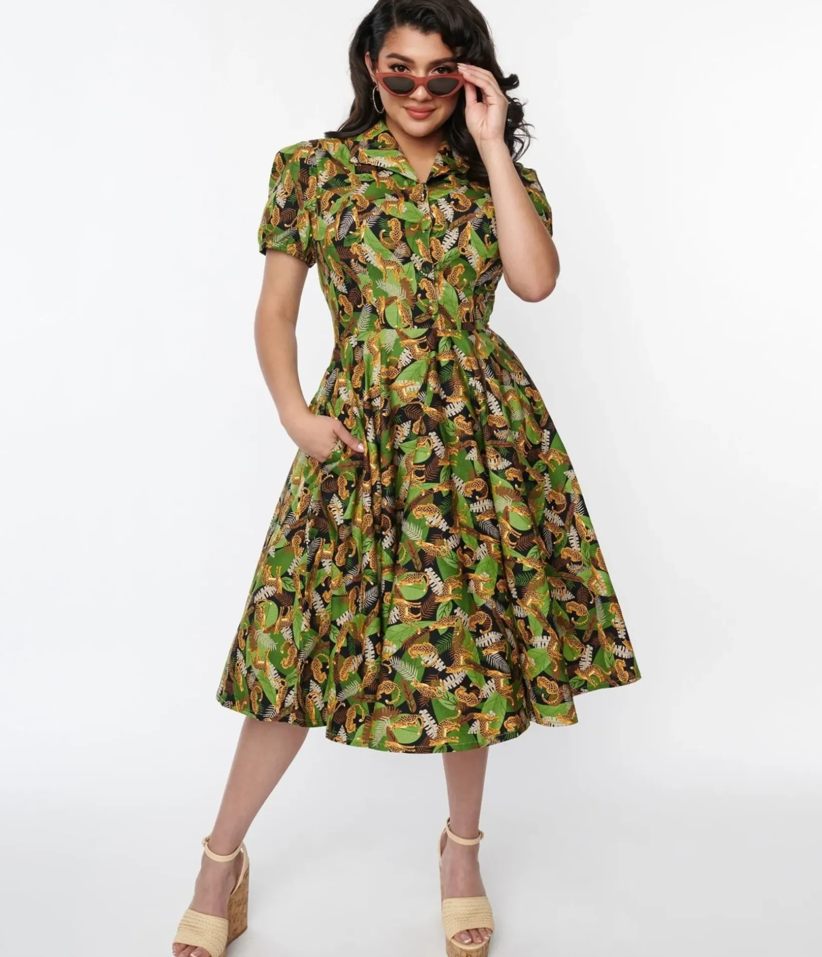 Unique Vintage Swing|Swing>Magnolia Place Black Jungle Mona Swing Dress