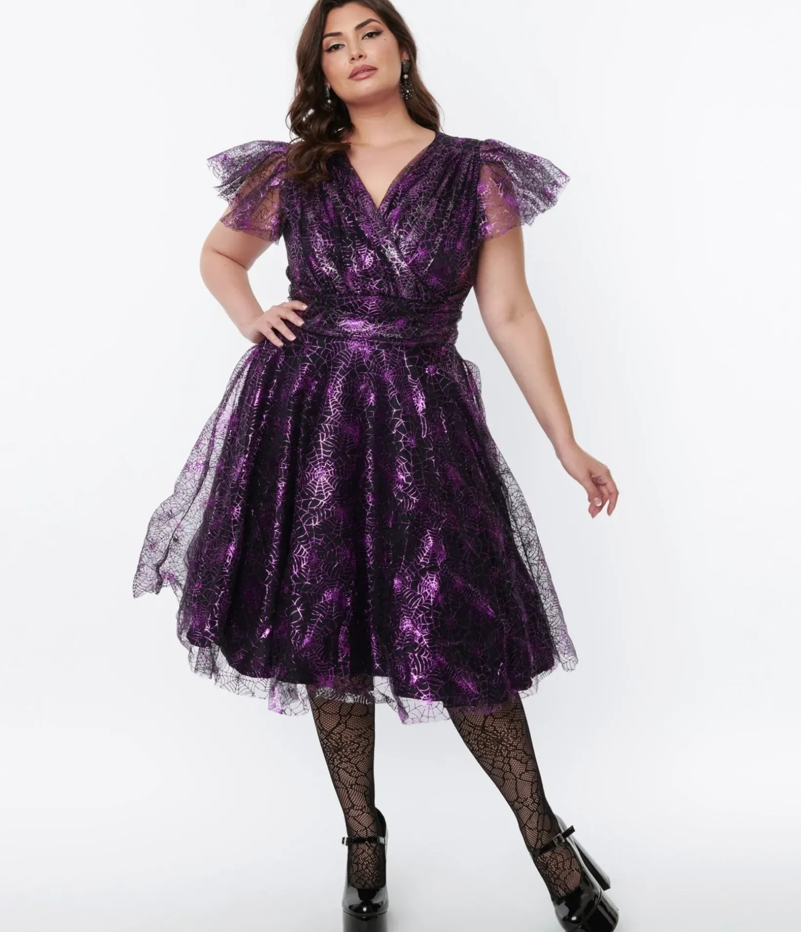 Unique Vintage Swing|Swing>Magnolia Place Black & Purple Spider Web Midori Swing Dress