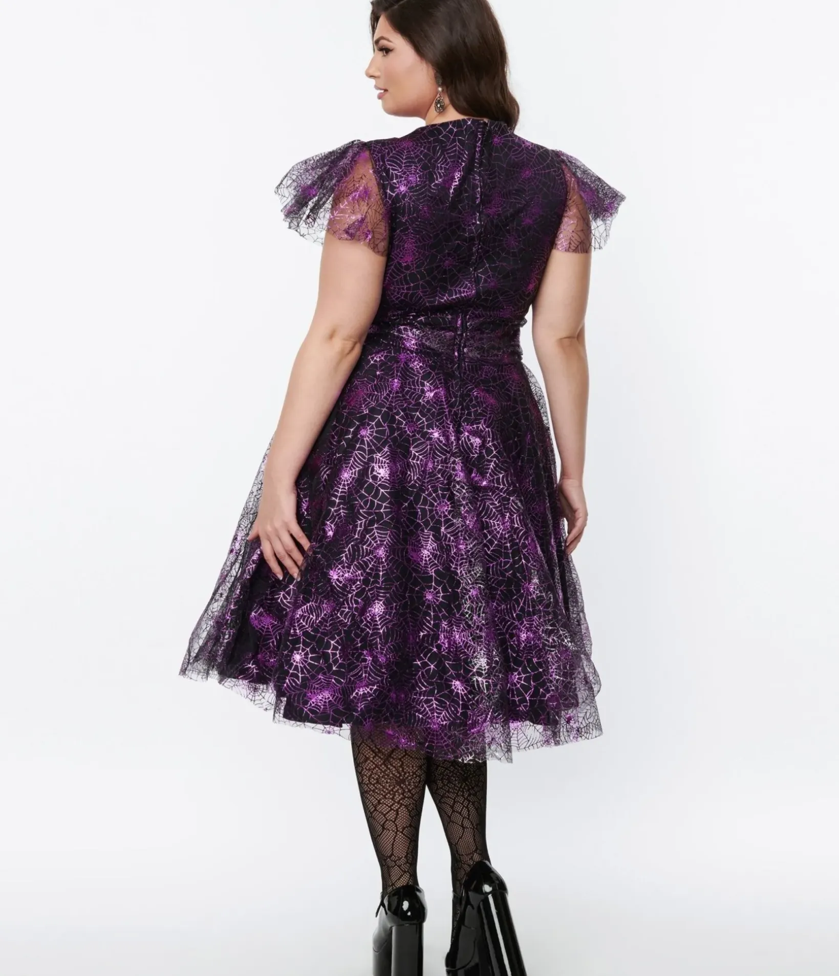 Unique Vintage Swing|Swing>Magnolia Place Black & Purple Spider Web Midori Swing Dress