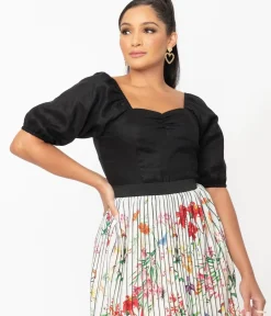 Unique Vintage Blouses>Magnolia Place Black Ruched Top