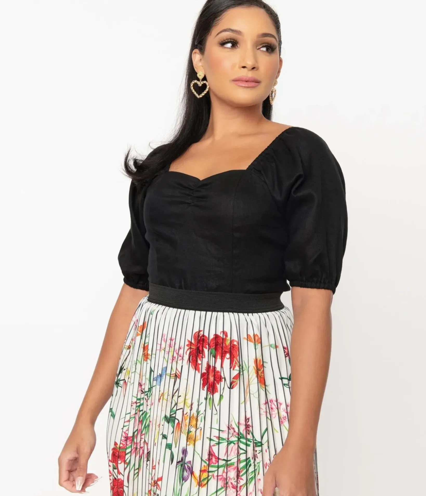 Unique Vintage Blouses>Magnolia Place Black Ruched Top