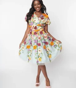 Unique Vintage Swing|Swing>Magnolia Place Flower Party Midori Swing Dress