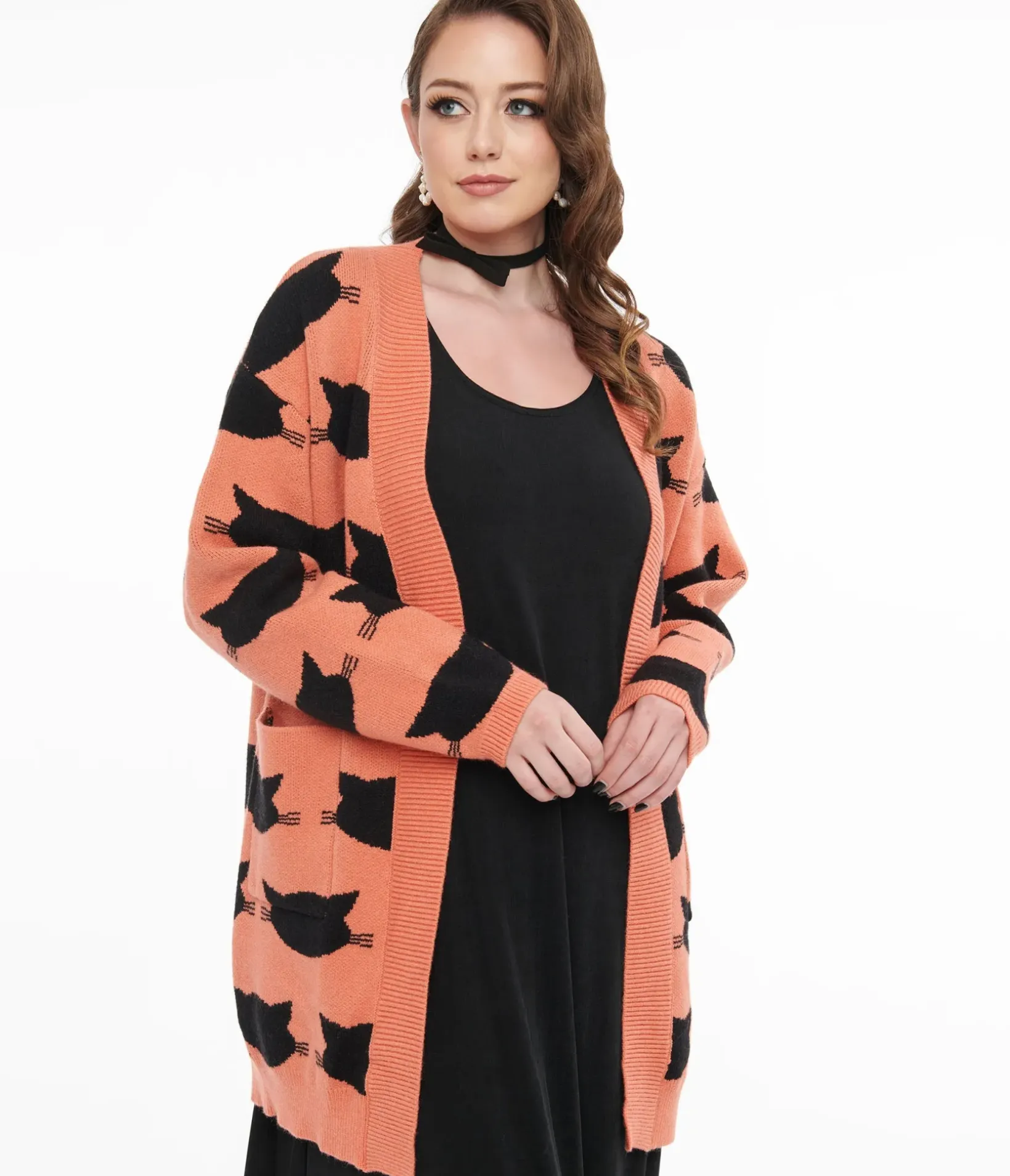 Unique Vintage Sweaters & Cardigans|Halloween>Magnolia Place Orange & Black Cat Cardigan