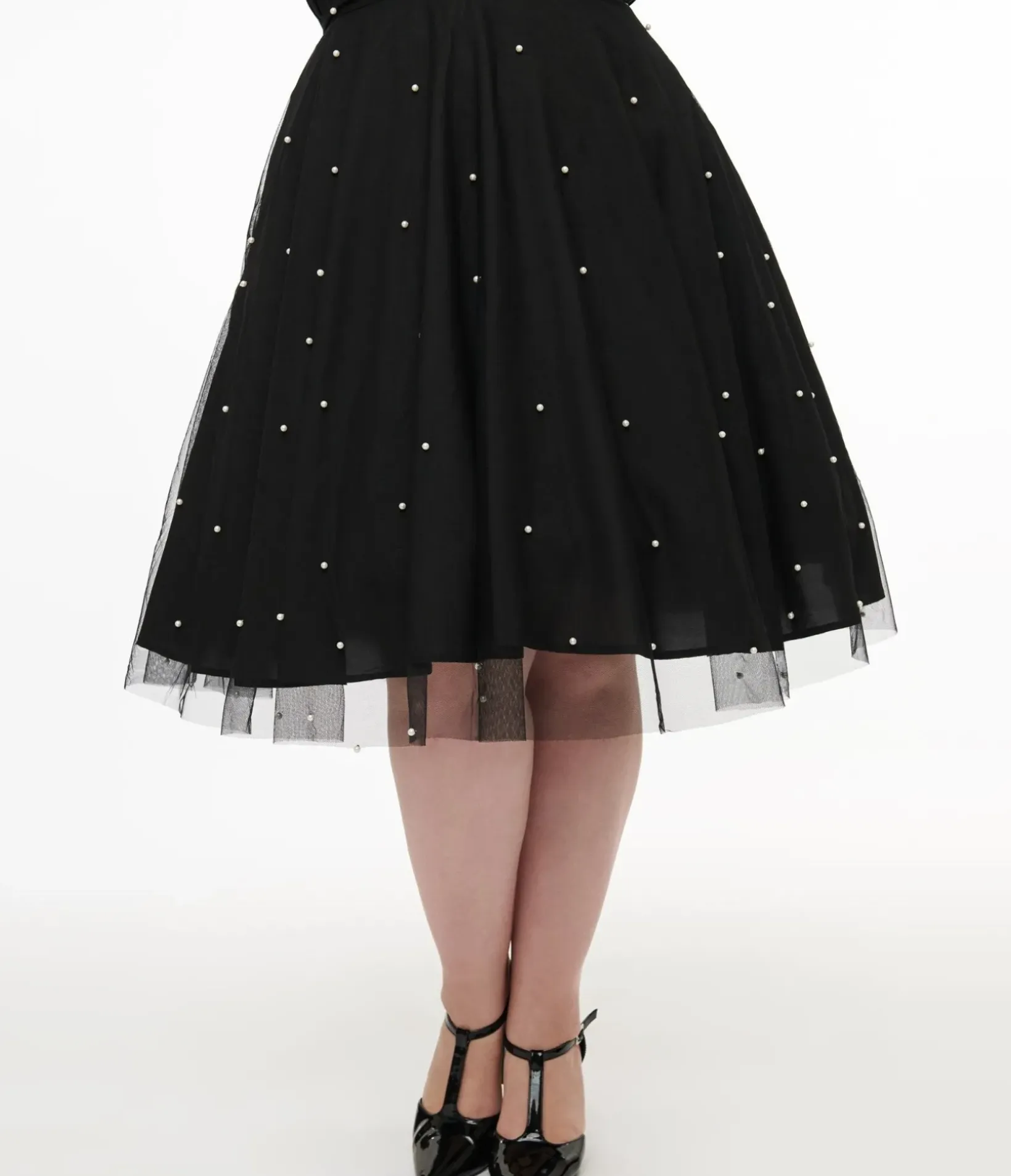 Unique Vintage Skirts|Skirts>Magnolia Place Plus Size Black & Faux Pearl Sally Swing Skirt
