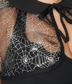 Unique Vintage Halloween>Magnolia Place Plus Size Black Spiderweb Capelet