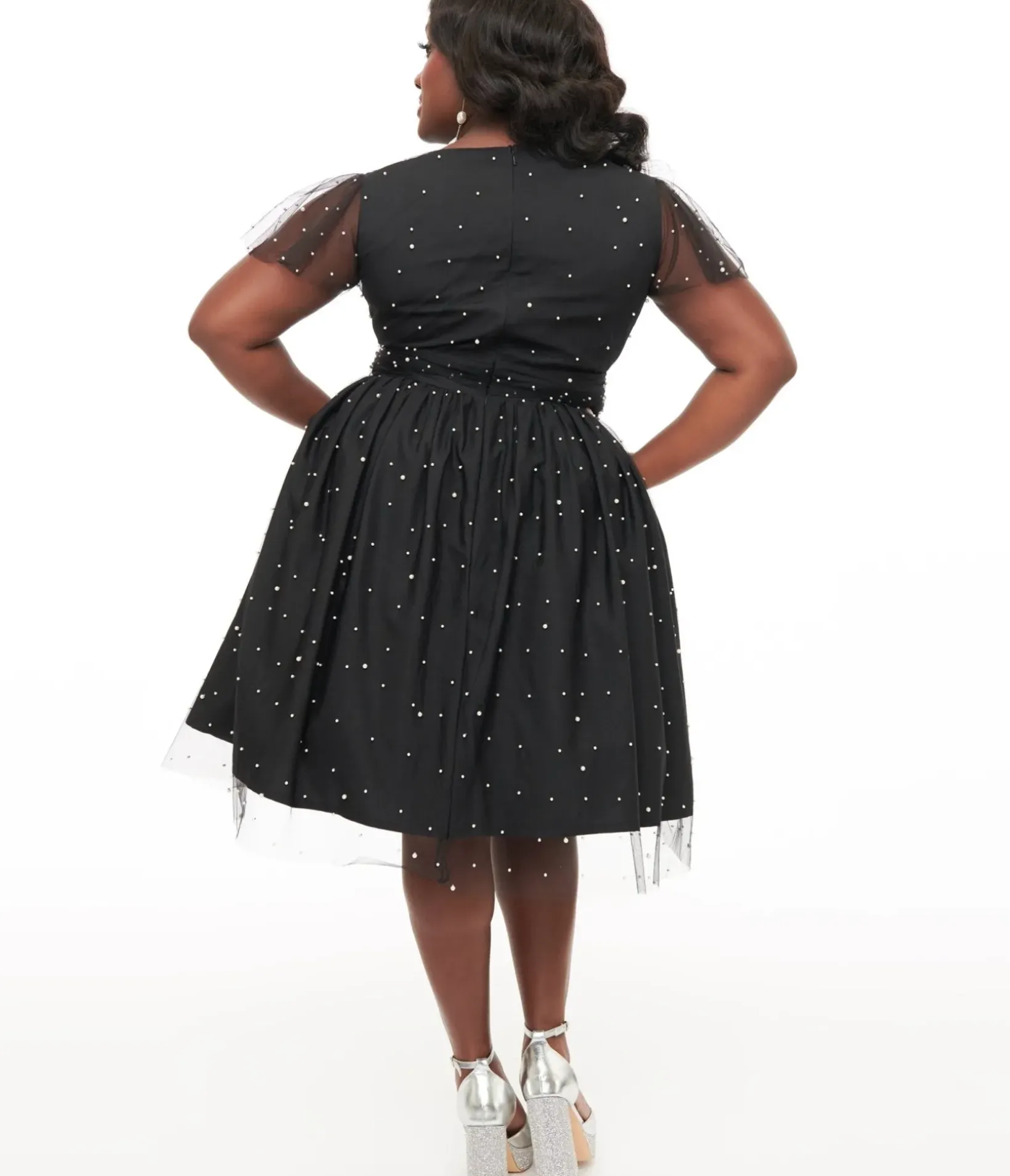Unique Vintage Swing|Everyday Dresses>Magnolia Place Plus Size 1950s Black Faux Pearl Swing Dress