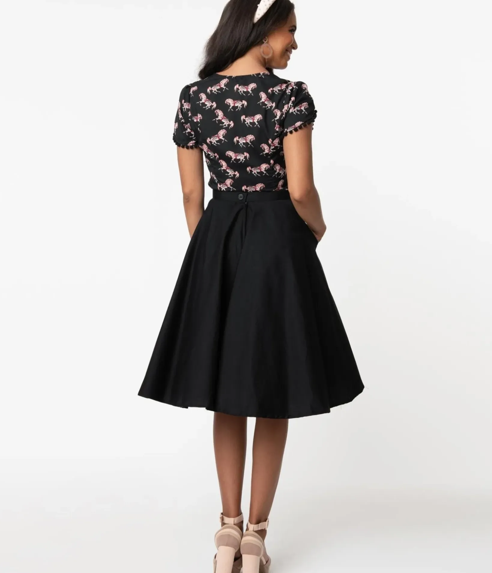 Unique Vintage Skirts|All Things Black>Magnolia Place 1950s Style Black High Waist Swing Skirt