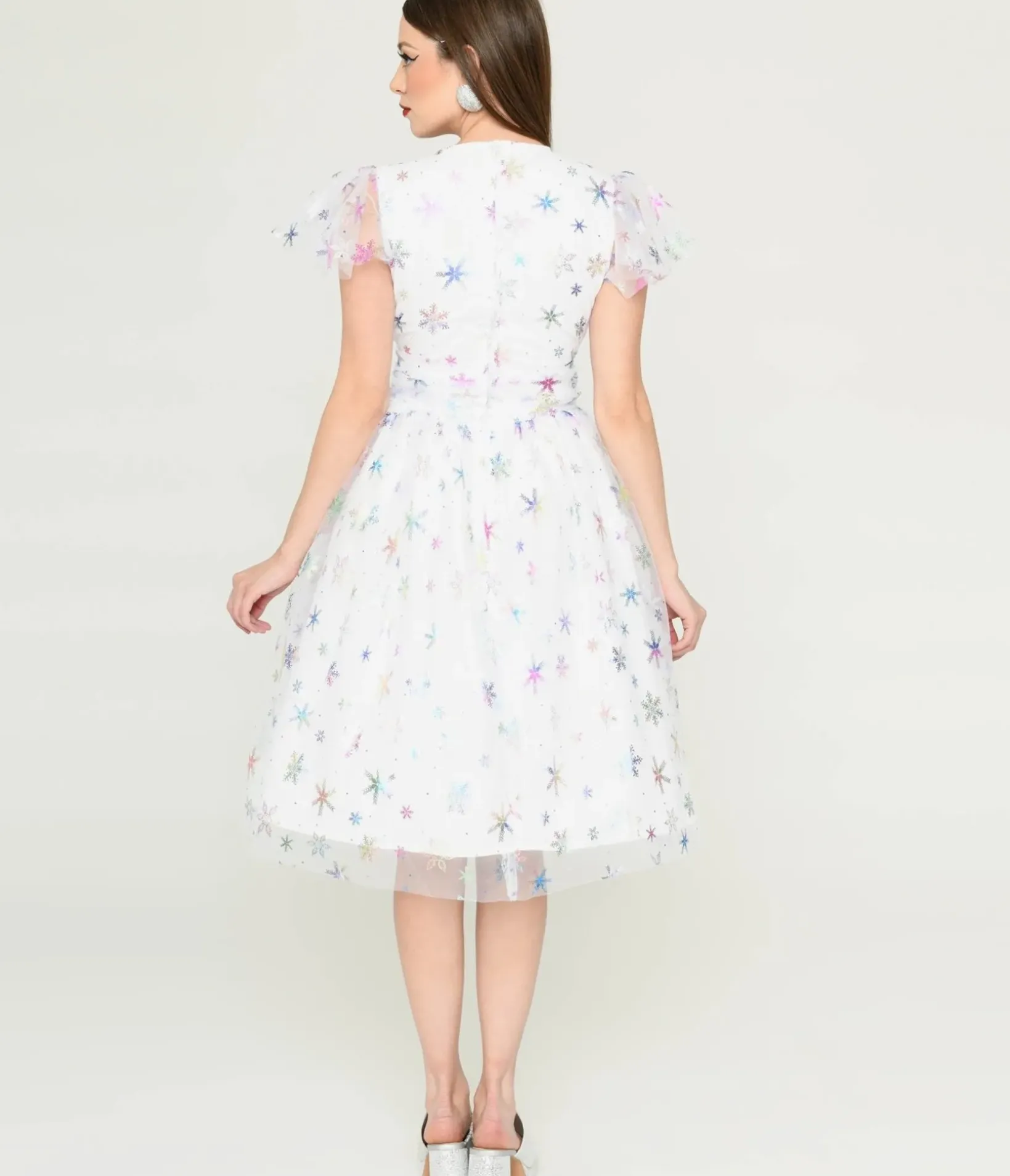 Unique Vintage Swing|Swing>Magnolia Place White & Sparkle Snowflake Midori Dress