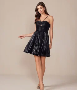 Unique Vintage Special Occasion|Prom Dresses>Metallic Black Pleated A-Line Prom Dress