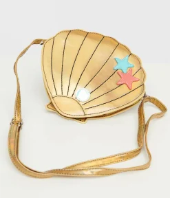 Unique Vintage Summer Vacation|Novelty Bags>Metallic Gold Sea Shell Crossbody Bag