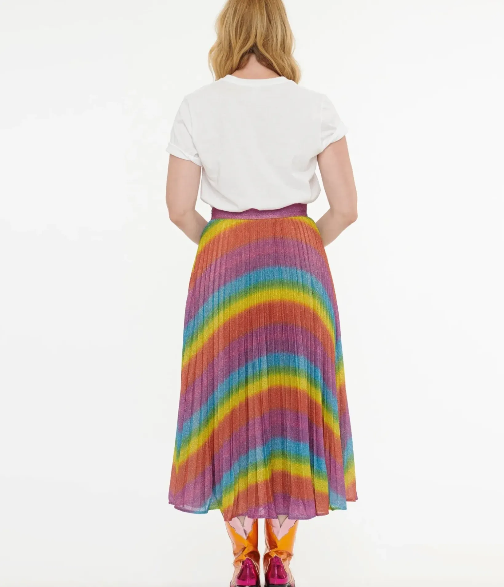 Unique Vintage Midi|Skirts>Metallic Rainbow Always Stand Out Midi Skirt
